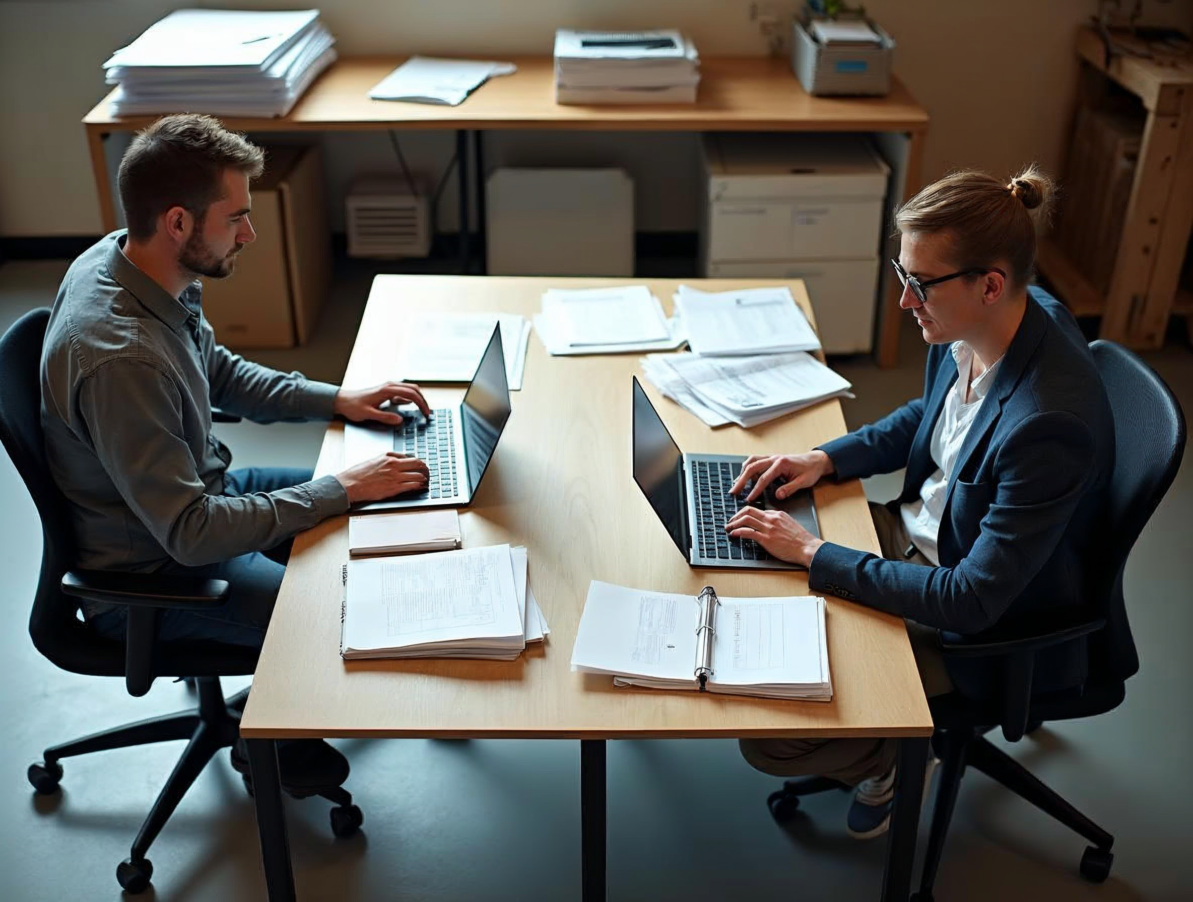Documenten en schermen naast elkaar op een bureau, waar dezelfde gegevens in verschillende systemen staan